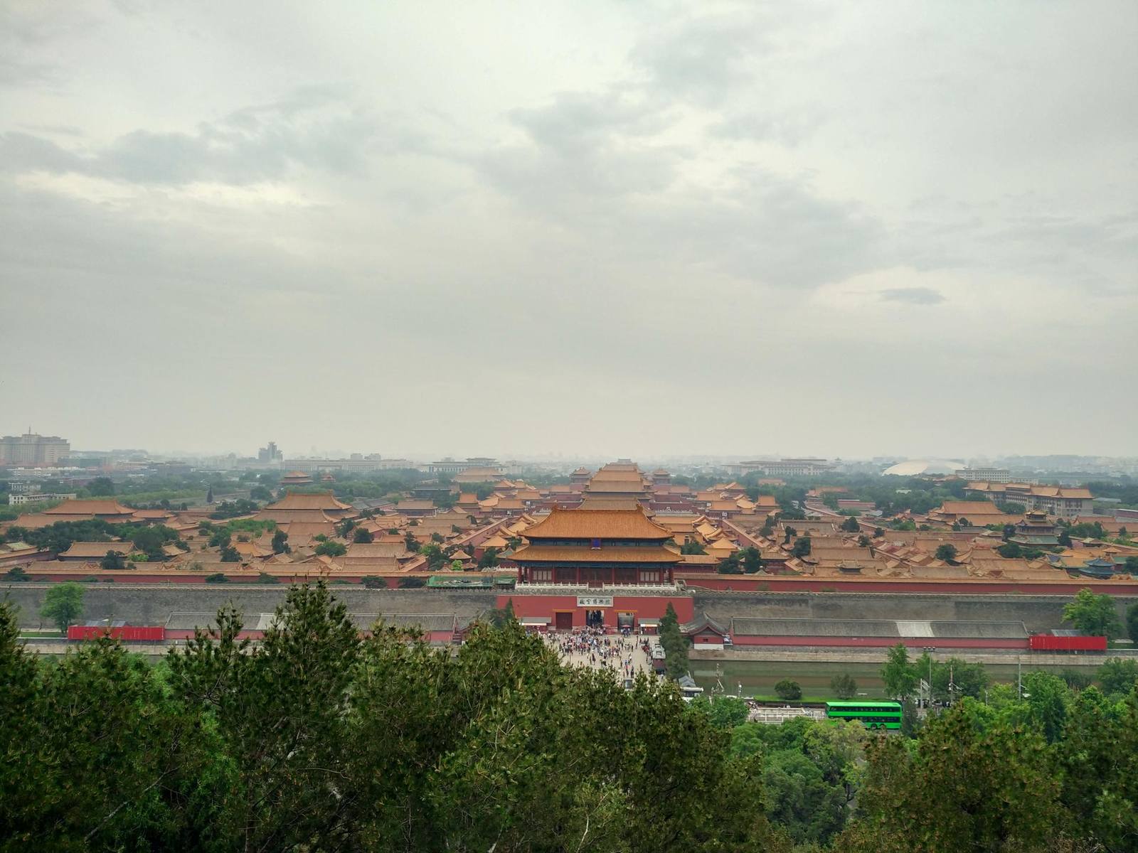 The Forbidden City's golden rooftops from Jingshan hill, the classic panoramic view