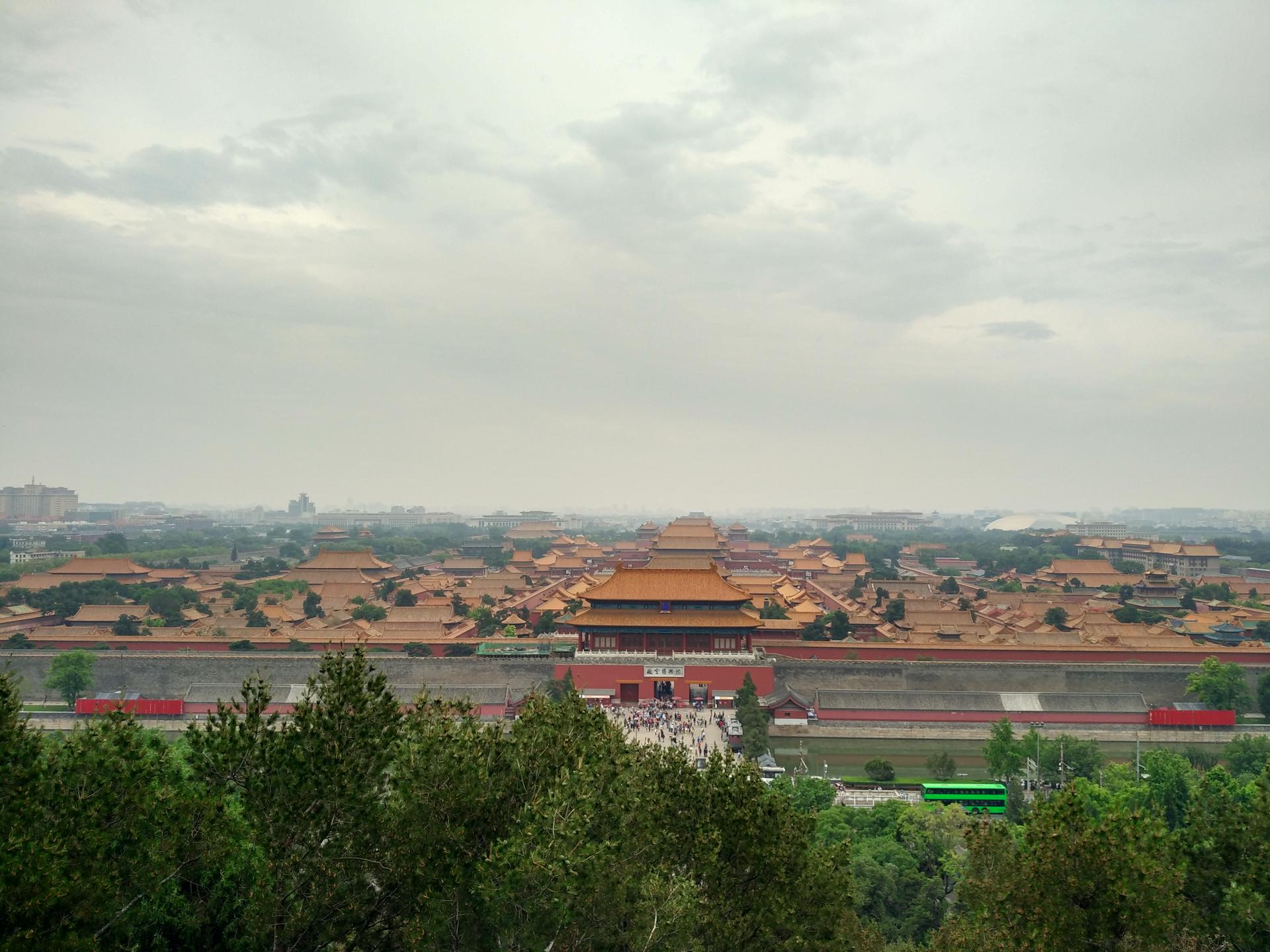The Forbidden City's golden rooftops from Jingshan hill, the classic panoramic view