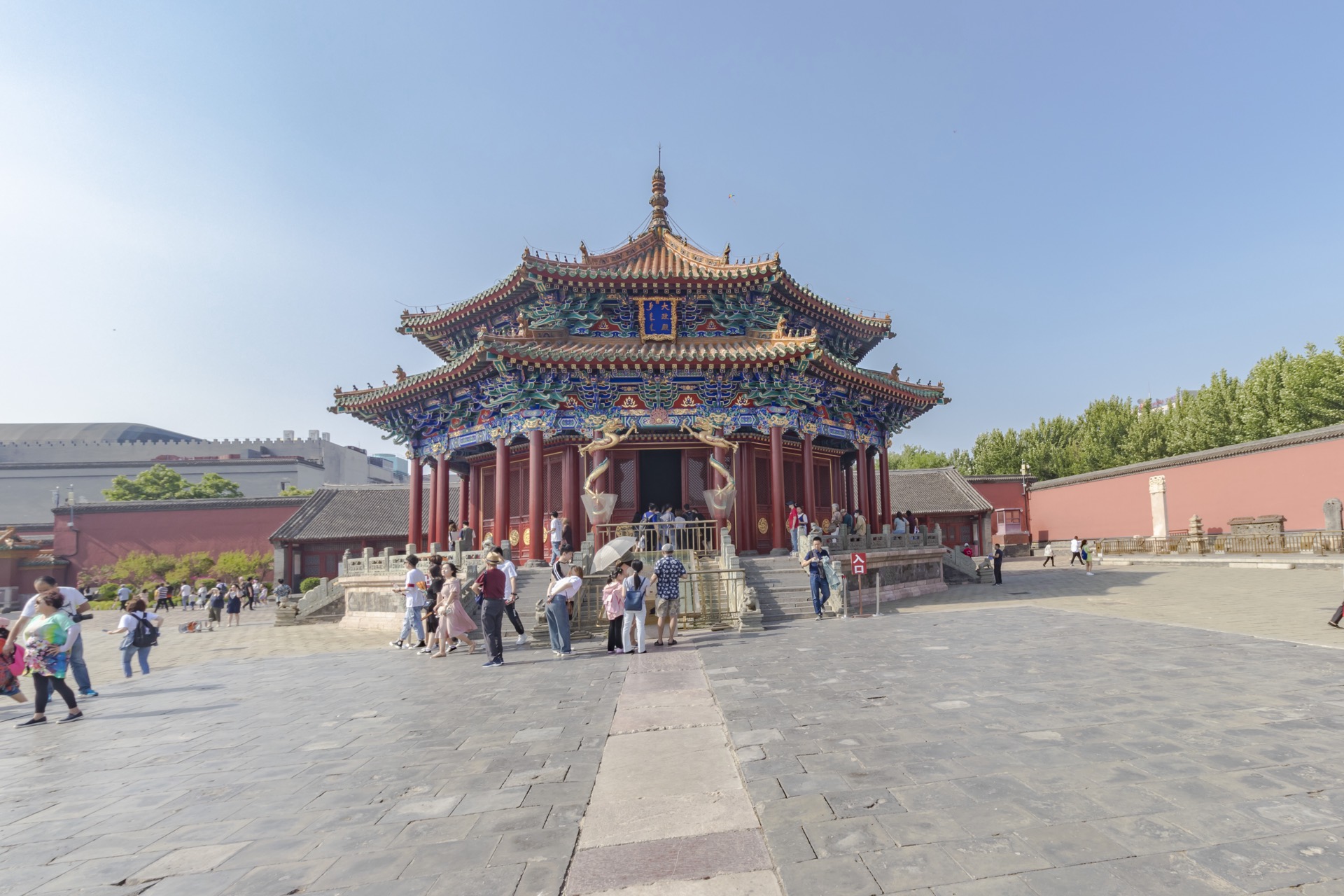 The octagonal Dazheng Hall of 1625 at the Mukden Palace, Shenyang, under a clear sky