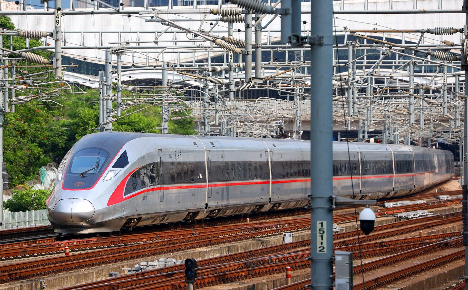 A Fuxing high-speed train at speed