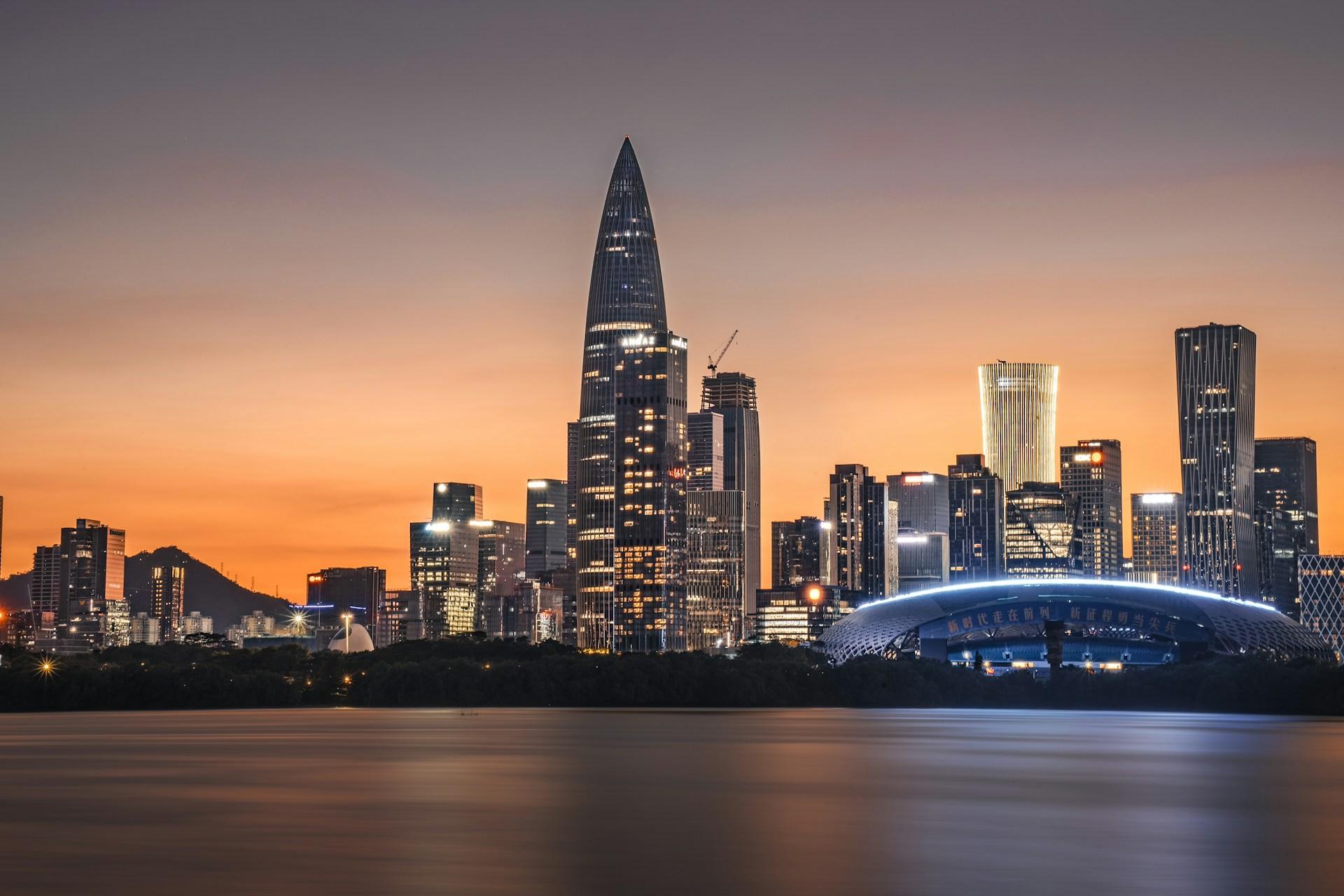 The Futian CBD skyline of Shenzhen with the Ping An tower